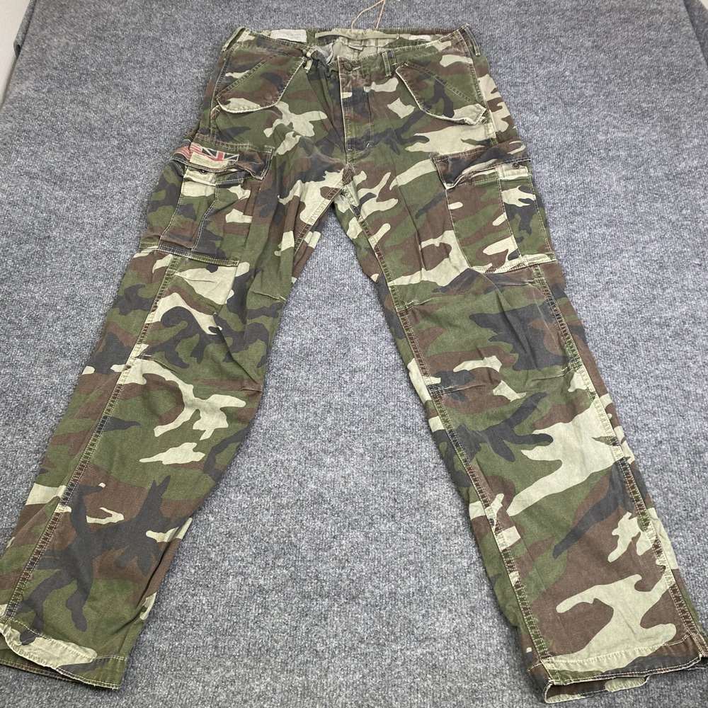 Denim & Supply Ralph Lauren Mens Camo Cargo Pants 36x32 US UK Flag